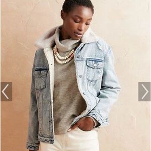 Banana republic Sherpa Lined Acid Wash Denim Jacket